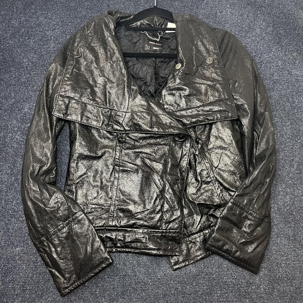 Y2K Miss Sixty Jacket Womens Small Black Biker Short Lined Pockets Made In Italy